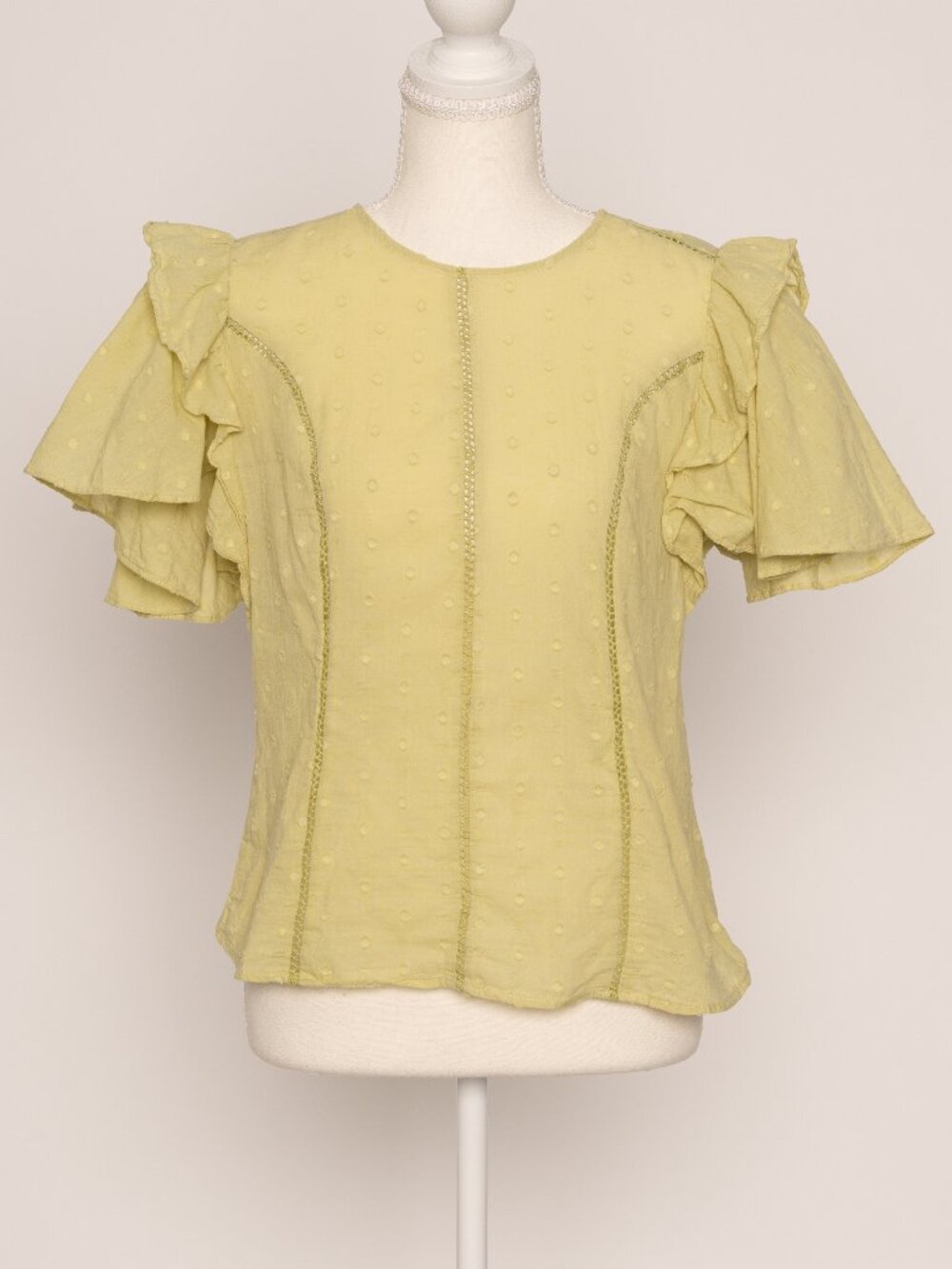 Milk & Honey Swiss Dot Ruffle Sleeve Blouse Large Cottagecore Coastal Boho EUC
